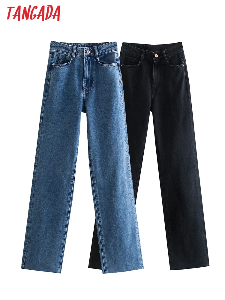 

Tangada 2022 fashion women high waist denim loose jeans pants long trousers pockets buttons female pants JE01
