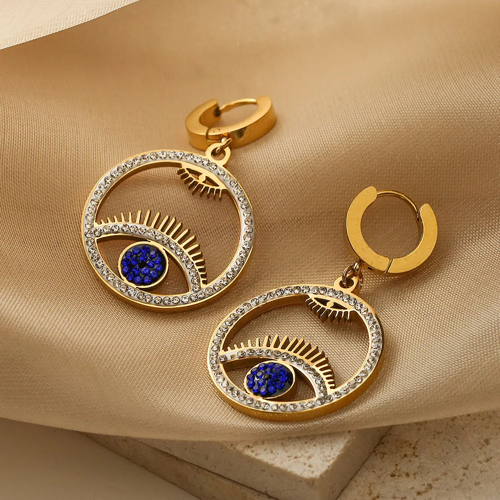 

New Fashion Light Luxe Zircon Devil's Eye Stainless Steel Earring Girl Small Vintage Senior Simple Earring Gift Girl