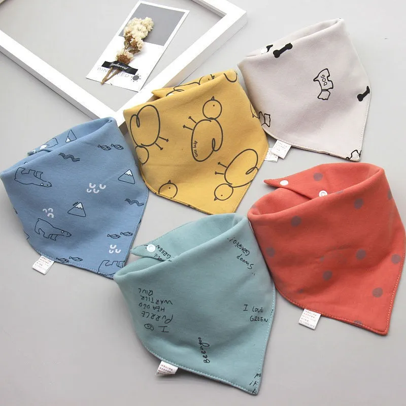 

5Pcs Baby Bibs Triangle Scarf Cotton Cartoon Child Bandana Bib Dribble Bibs Newborn Slabber Absorbent Cloth Bib Waterproof Towel