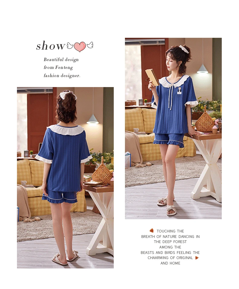 Новое поступление хлопковая одежда для сна отдыха топ Синяя Женская летний