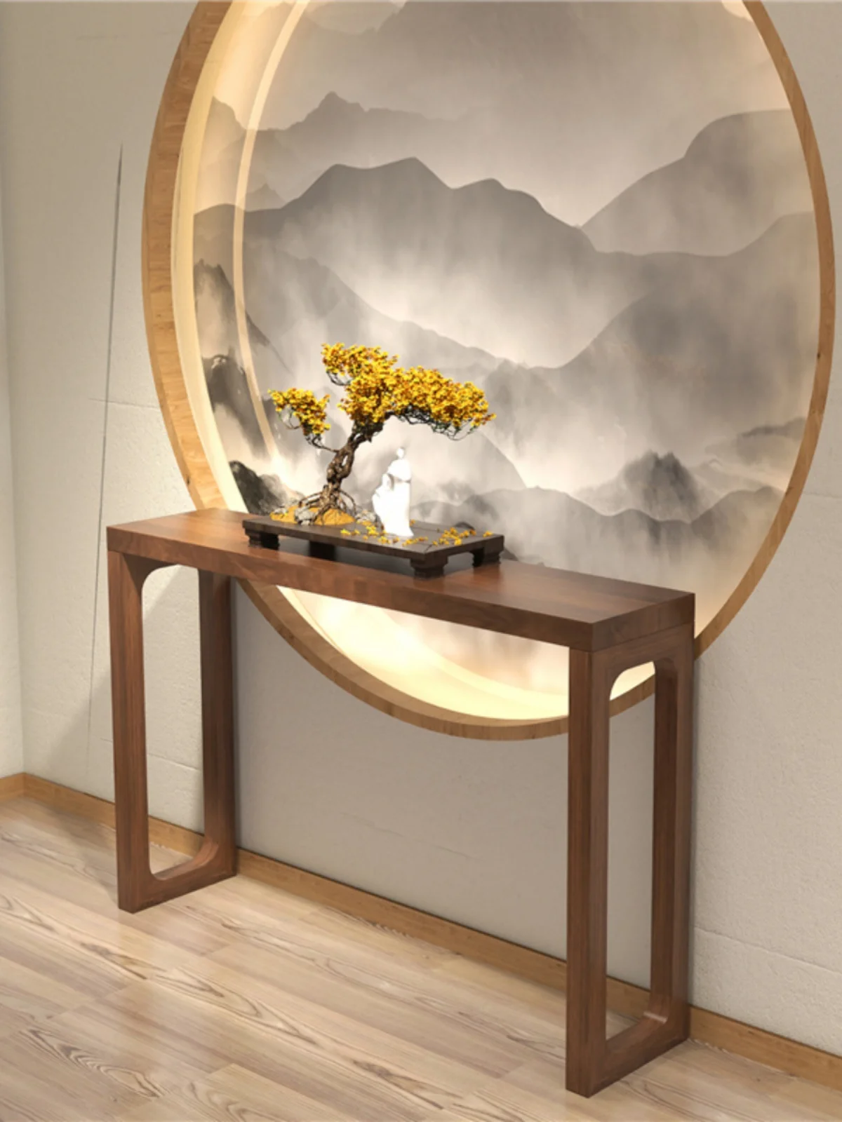 Входной стол в новом китайском стиле размещается на стене при входе дом