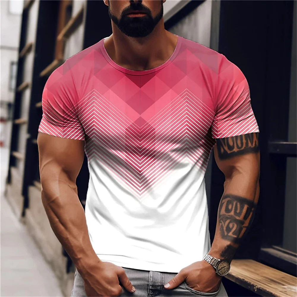 

2023 Fashion Leisure Stripe Pattern Printed Men's T Shirt Round Neck Loos Tops Breathable Comfortable Summer Oversized Clothing