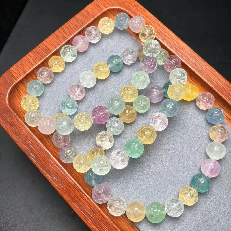 Натуральный браслет с круглыми бусинами Macaron цветной флюорит прямые продажи