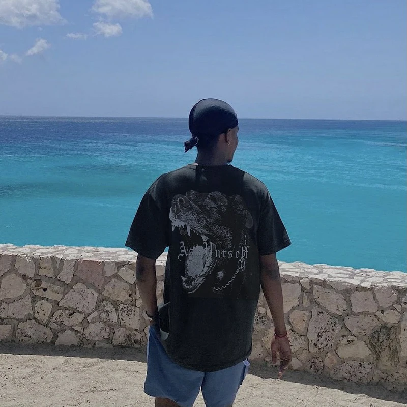 Мужская и женская футболка ASKYURSELF черно-коричневая большого размера с принтом