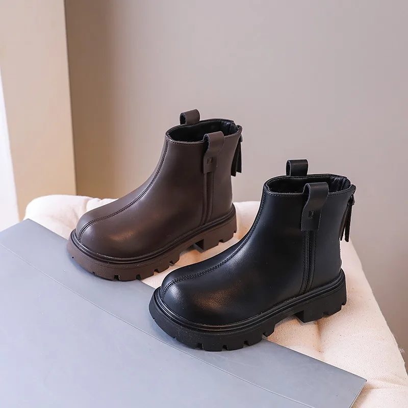

Fashion Kids Boots PU Leather Ankle Boots New 2023 Black Children's Shoes Princess Girls Anti Slip Foot Warmer Snow Boots 26-37