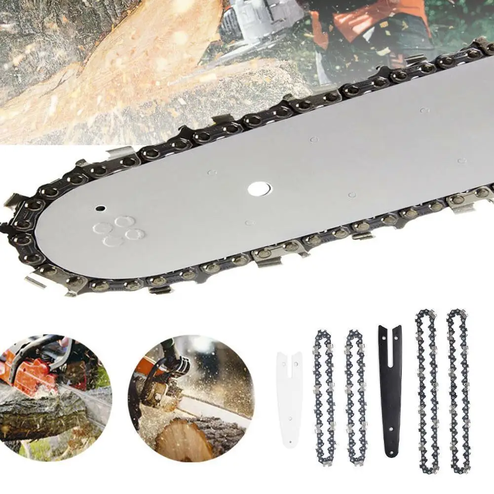 

4-6 Inches Chain And Guide Plate Set Mini Chainsaw Replacement Cordless Electric Saw Chain Wood Branch Cutting Sharp Chains