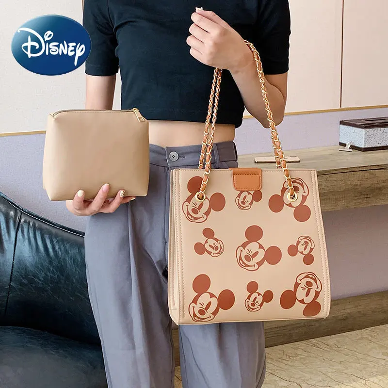 Disney Women's Bag Mickey Mouse Shoulder Bag Set for Girls Chain Large Capacity Autumn and Winter Fashion Versatile Tote Bag