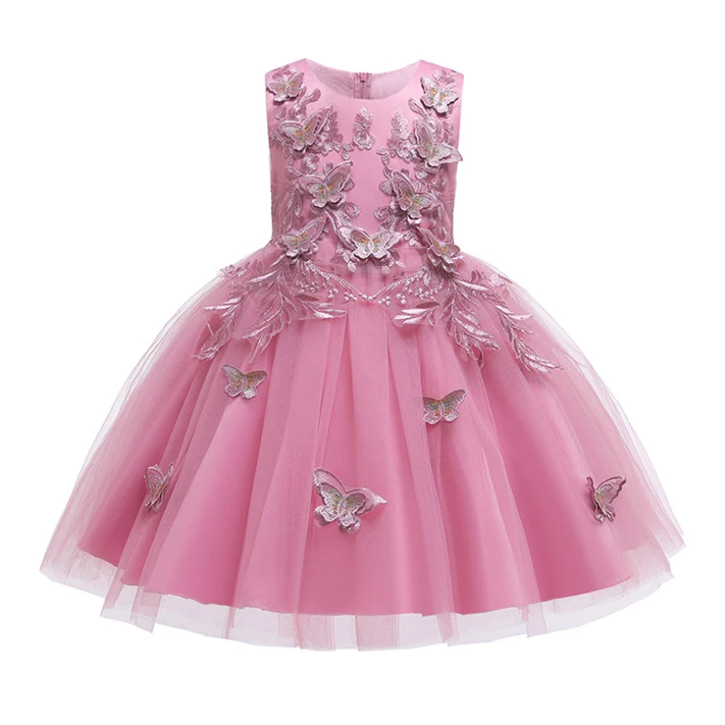 

2022 Summer Kids Dresses For Girls Birthday Wedding Dress Butterfly Embroidery Elegant Party Prom Gown Children Formal Vestidos