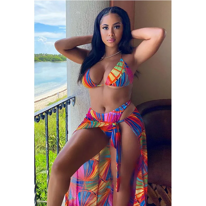 

Women's Swimsuit 2022 New Print Bikini Split Swimwear Sexy Three-piece Biniki Swim Set