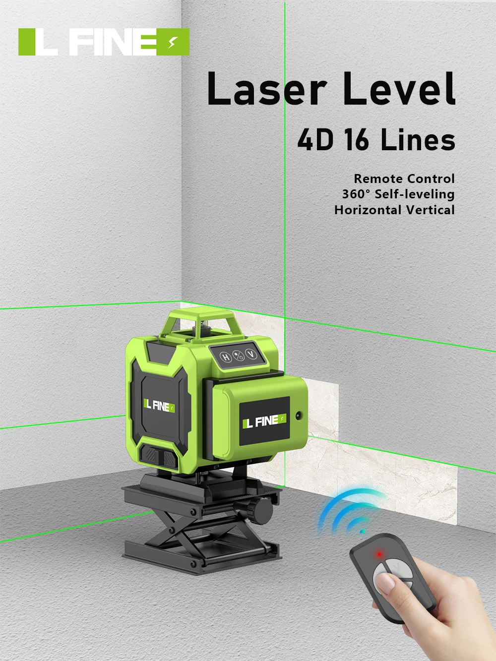 

LFINE Laser Levels 4D 16 Lines 8 Lines Horizontal Vertical Cross Green Laser With Remote Control 360 Self-leveling Laser Level