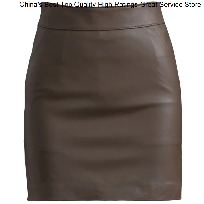 

Woman Mini Bodycon A Hwitex Line Sexy Female High Waist Split Genuine leather Short Skirt Ladies Bottom HW3198