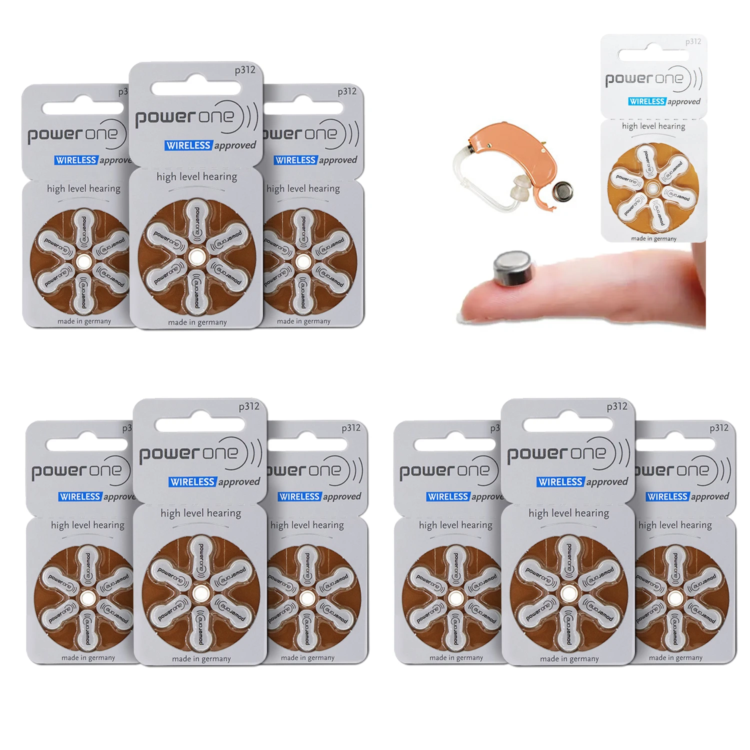 60 шт./10 пластин Power One Size 312 цинковые воздушные аккумуляторы для слуховых аппаратов