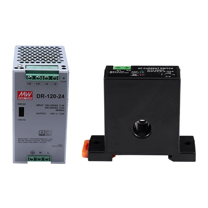 

1Pcs Dr-120-24 120W Rail Power Supply 24V5A Switching & 1Pcs Flameproof Adjustable Ac Current Sensing Switch