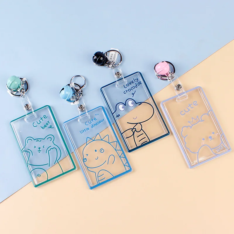 

Business Credit Card Holder Case Acrylic Transparent Cartoon Card Case for Girl Boy ID Holders Badge Cover with Bell Keychain
