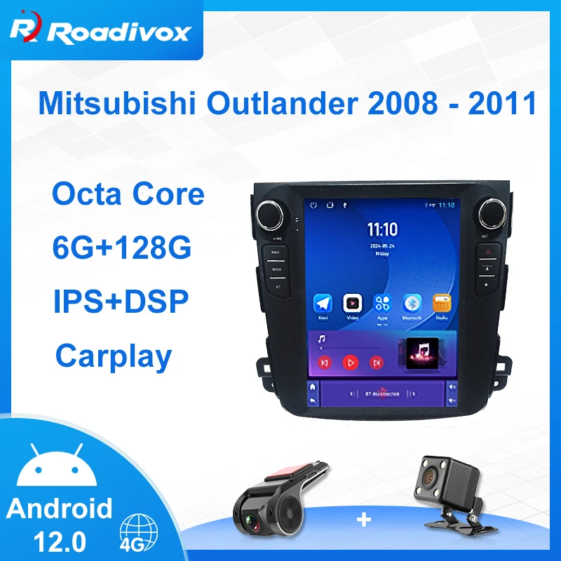 9 7-дюймовый Android 12 автомобильный радиоприемник в стиле Tesla для Mitsubishi Outlander 2008-2011