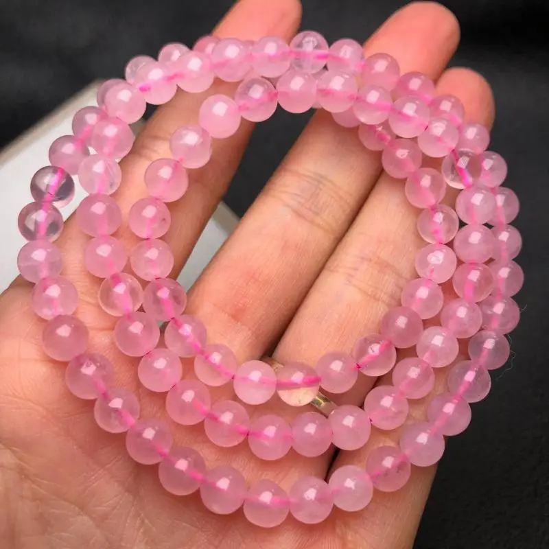 

6mm Pink Crystal Bracelet Women Healing Gemstone Jewelry Genuine Natural Pink Crystals Stone 108 Bead Mala Elastic Bracelets