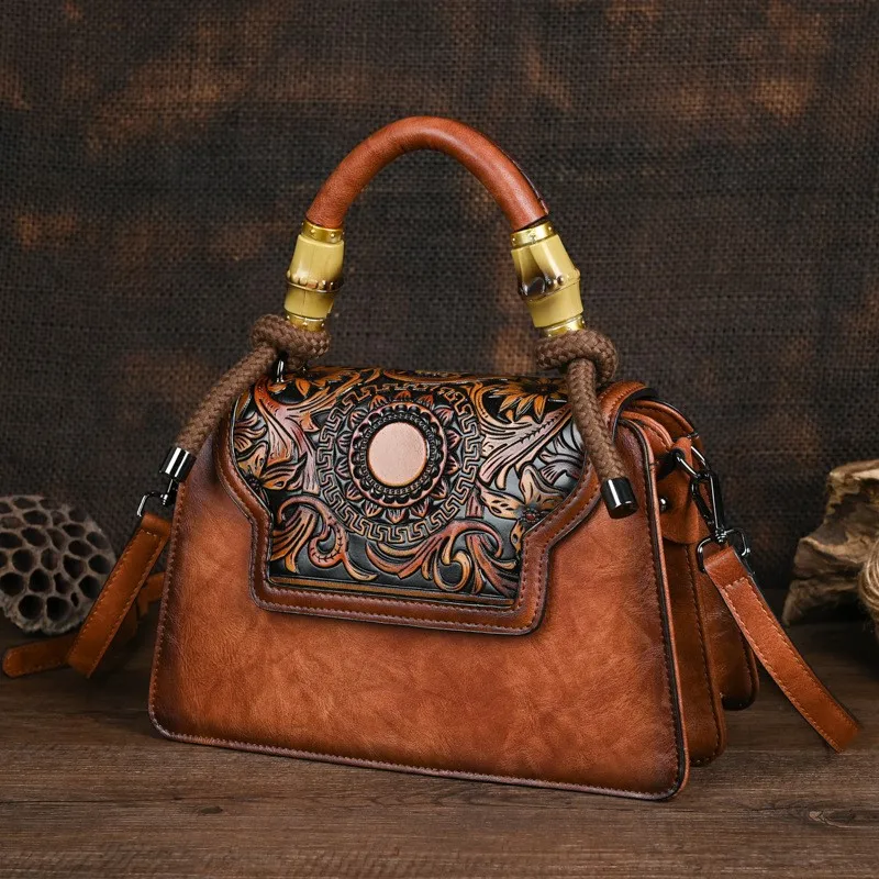 Johnature винтажная женская кожаная сумка с тиснением ручной работы новинка 2024