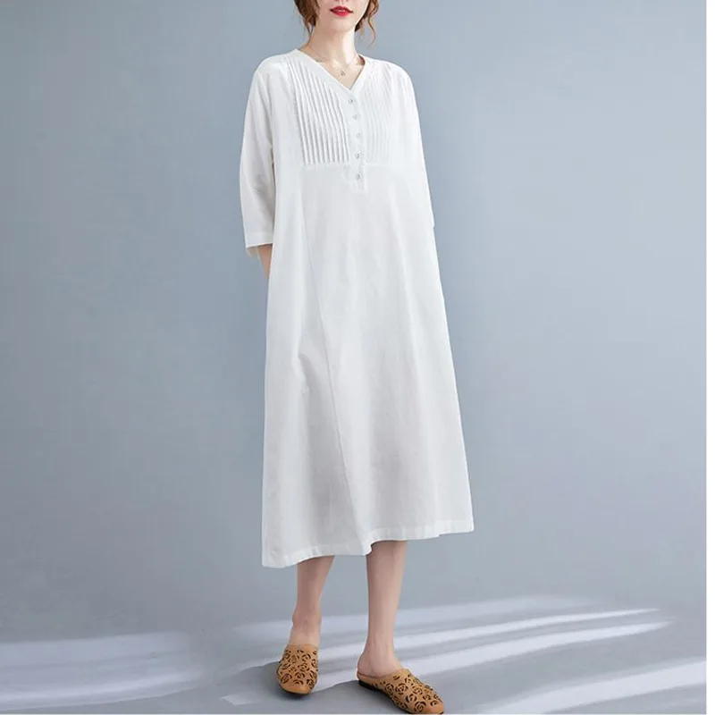 

Elegant White Summer Dresses Casual Women Dress Young Sweet Office Lady V-neck Maxi Dress Holiday Beach Clothes Vestidos Robe