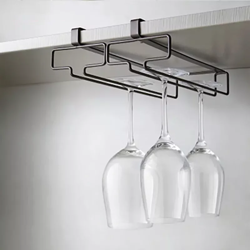 

Wine Glass Rack Wall Mounted Stemware Inverted Storage Shelf Under Cabinet No-punch Organizer Rack Drain Holder Kitchen Tools