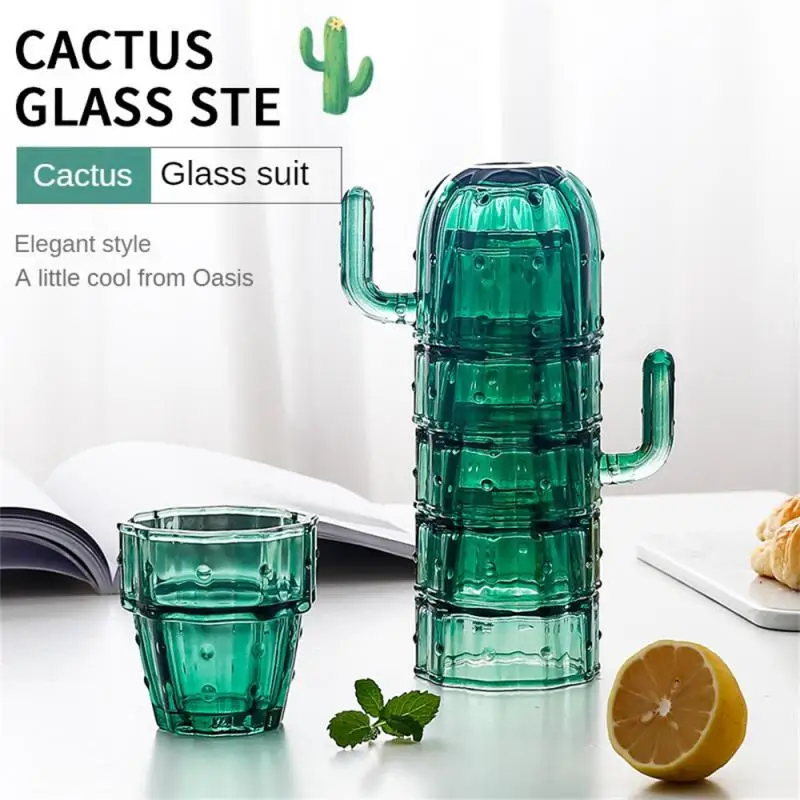 

4/6 Pcs/Set Luxury Glassware Stackable Cactus Drinking Glass Cups Creative Cactus Juice Coffee Mug Tea Water Cups Gift Set