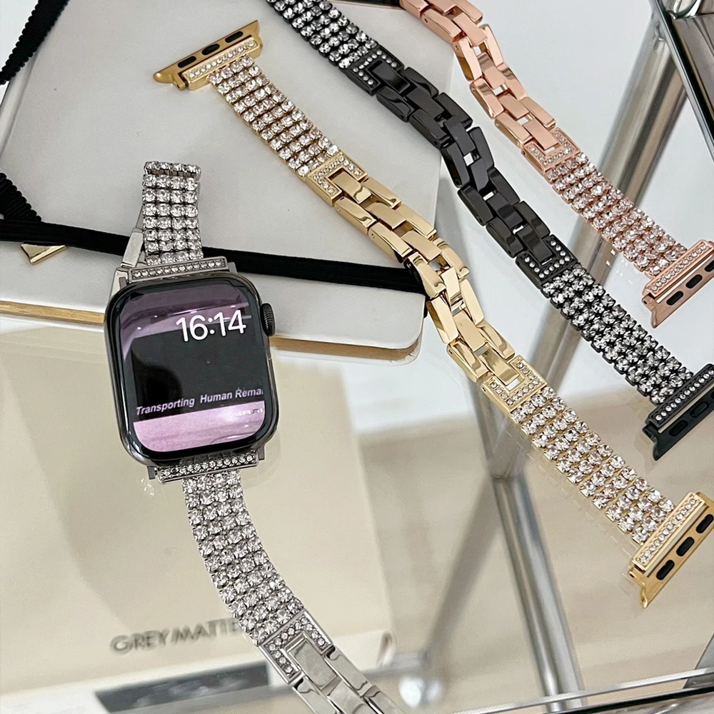 

Slim band For iWatch series bracelet 38 40 42mm 44 stainless steel women diamond case strap for apple watch 6 SE 5 4 7 41mm 45mm