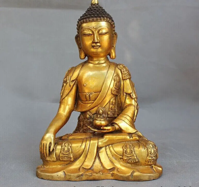 

12" Old Tibet Buddhism bronze gilt sakyamuni Shakyamuni Tathagata buddha statue