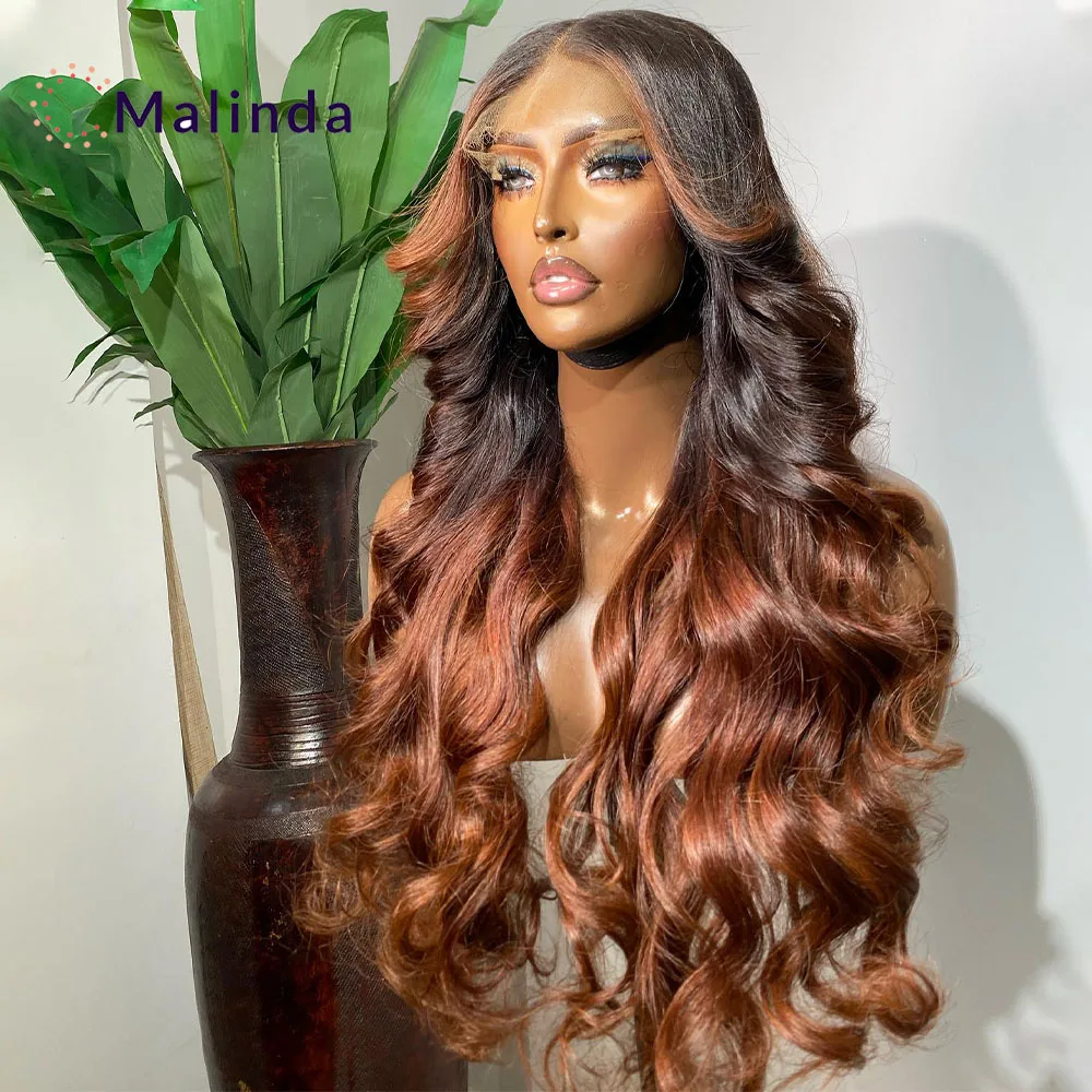 

Honey Blonde 13x4 Body Wave Transparent Lace Front Glueless Wig Human Hair Wear And Go Highlight Ombre 1b/4 Color Wig For Women