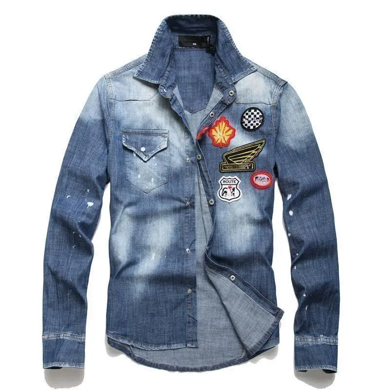 

2023 new fashion tide brand men's wash to do old vintage denim shirt 8803