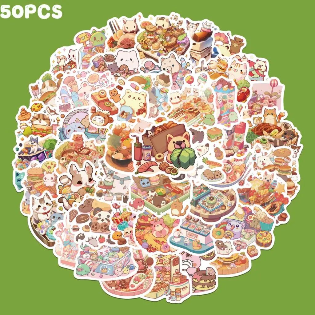 

10/50PCS Kawaii Food Animal Hand drawn Stickers Cute Cartoon Decal DIY Toys Decoration DIY Diary Scrapbook Suitecase Sticker