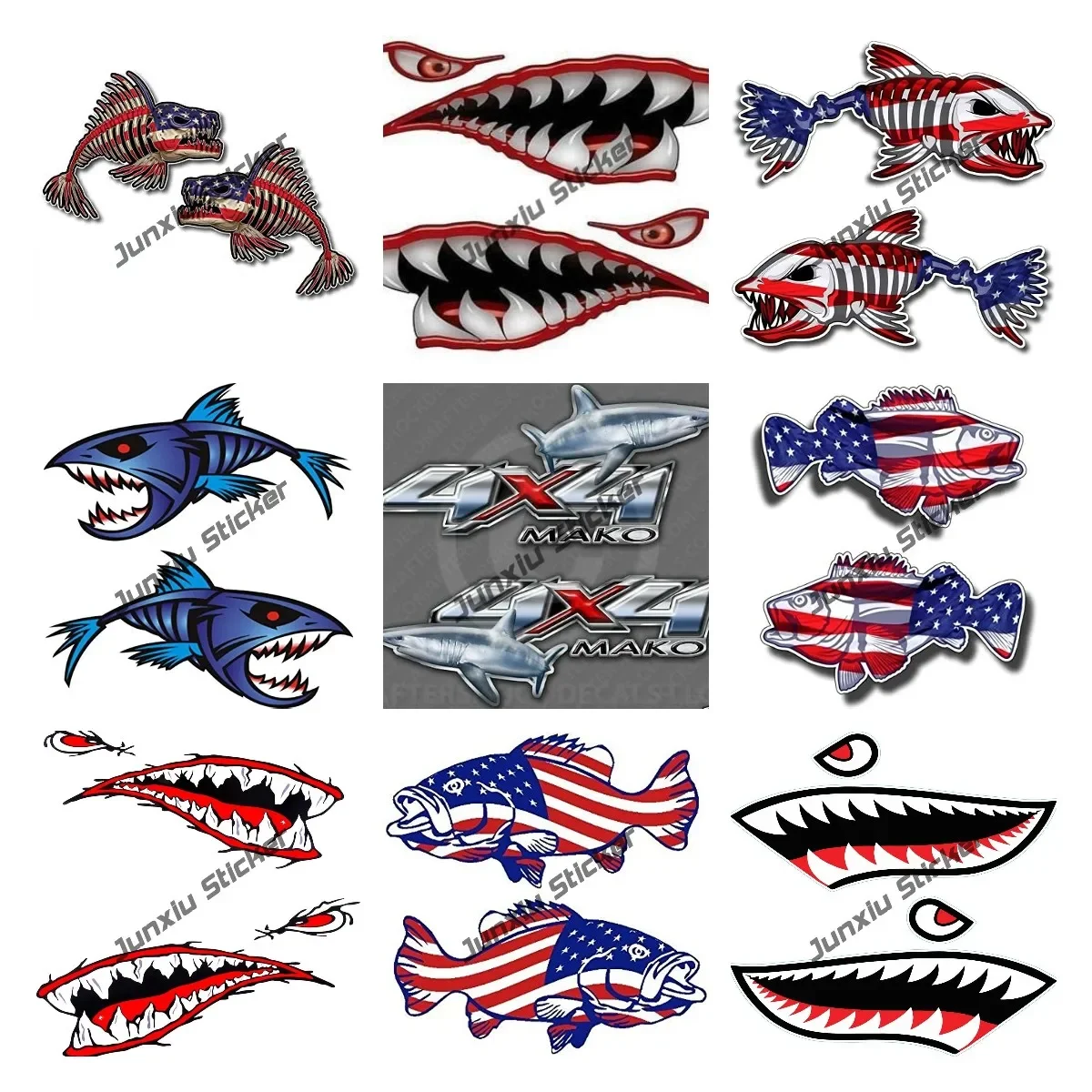 Светоотражающие наклейки с зубами акулы графические со скелетом рыбы рыбацкая