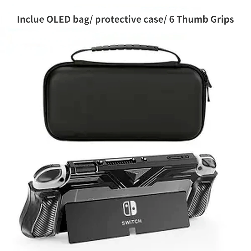 

HEYSTOP Switch OLED Bag/TPU Protective Case/Thumb Grips Compatible with Nintendo Switch OLED Model with Game Card Slots