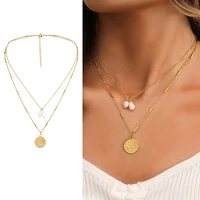 trendy baroque pearl coin pendant necklace for women vintage multi layer link chain necklace punk aesthetic jewelry