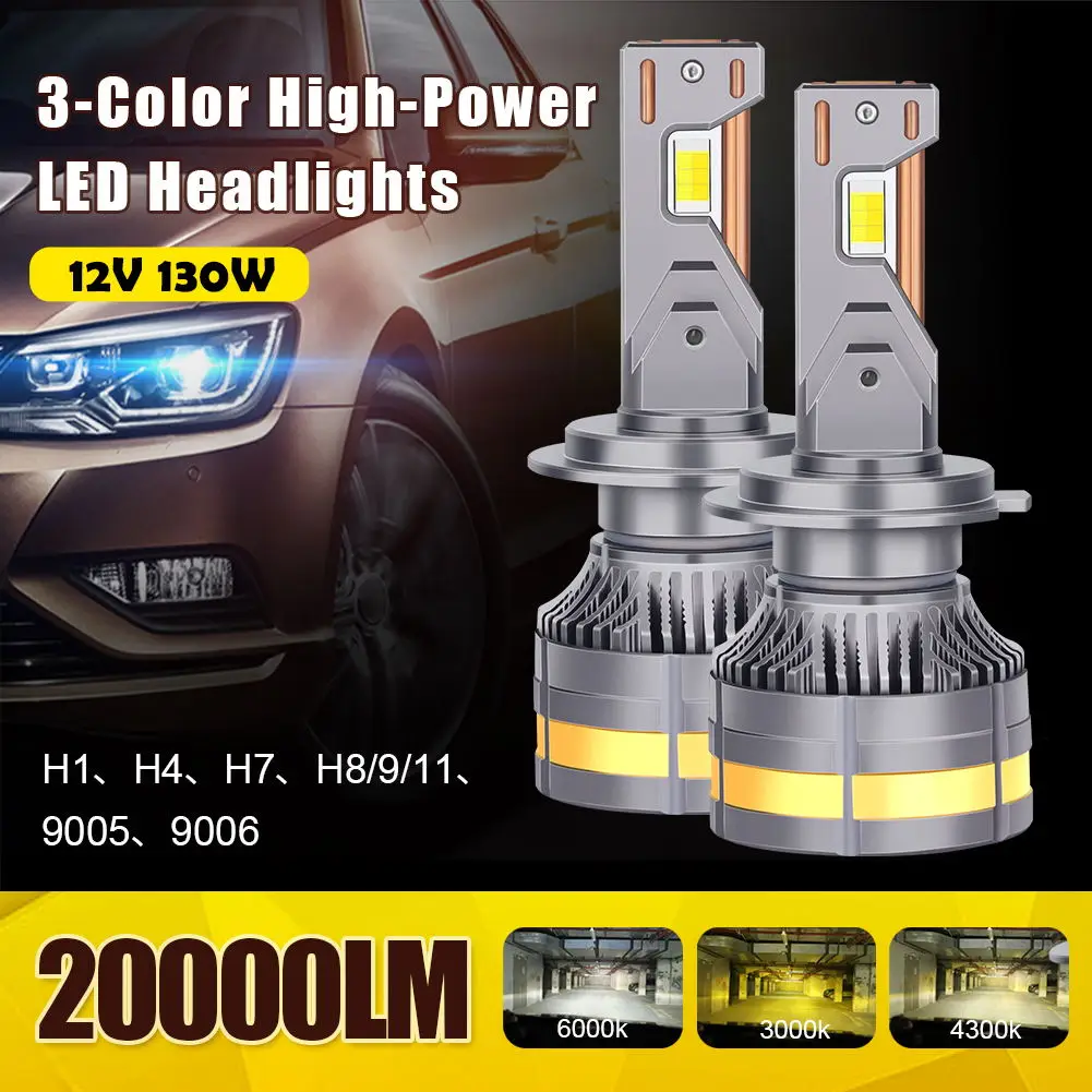 

Автомобильная светодиодная лампа для Фары H4, H7, 9005 200 лм, H8, H9, H11, 9006, 130 Вт, LED лампы 3000 К, 4300 К, 6000 К, IP68, водонепроницаемые, 3 цвета