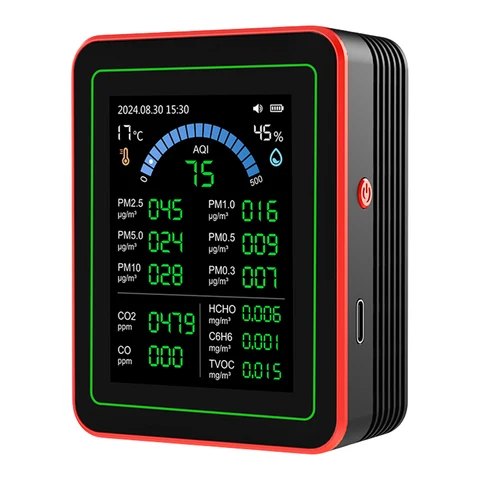 Датчики монитора качества воздуха 18 в 1, обнаруживают CO2 PM2.5/PM10 HCHO TVOC, профессиональный детектор качества воздуха для дома, отеля, офиса, автомобиля