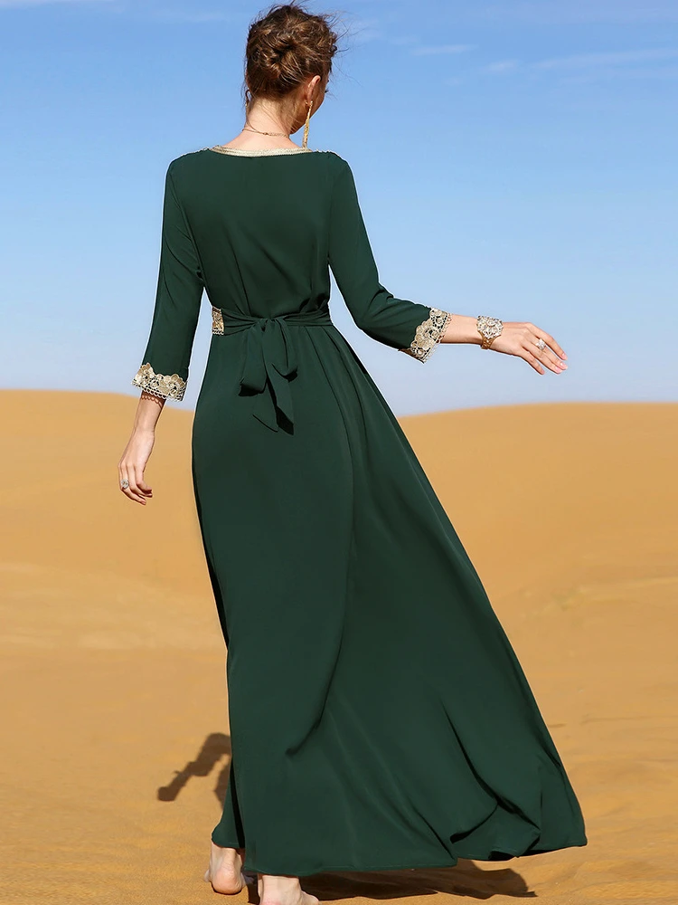 Elegant Muslim Women Dress Embroidery Lace Retro Fashion Abaya Party Long Dress Morocco Kaftan IslamClothing Dubai Turkey Robe