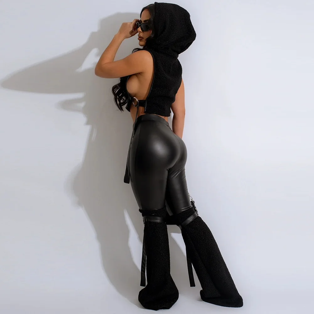 Женский комплект осенне-зимний модный флисовый без рукавов с завязками и широкие