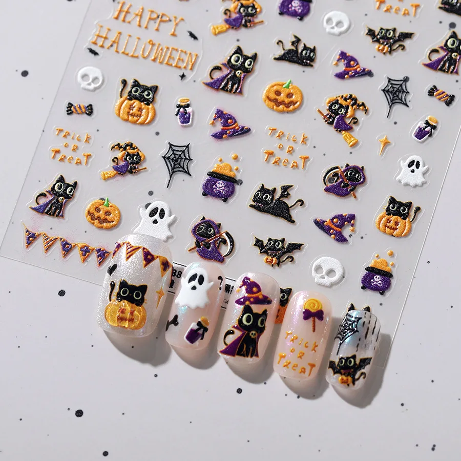 Хэллоуин Волшебный Черный Кот Тыква Призрак Летучая Мышь Череп 5D Рельефы