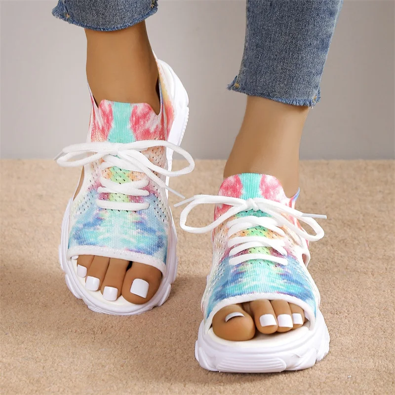 2023 New Summer Women Sandals Mesh Casual Shoes White Thick-Soled Lace-Up Sandalias Open Toe Beach Shoes for Women