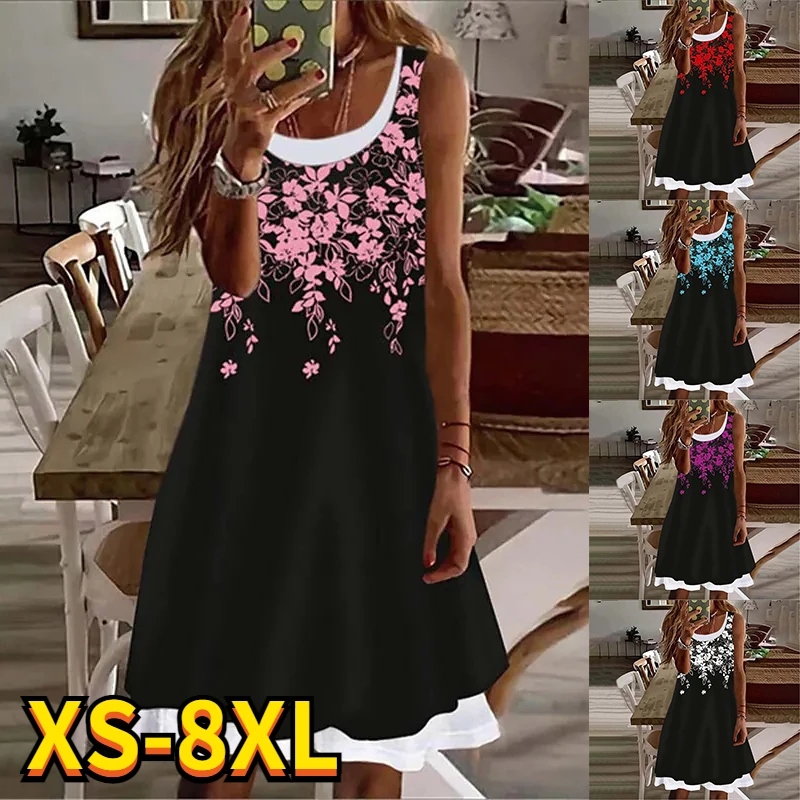 

Женское Повседневное платье до колен, элегантное платье большого размера с цветочным принтом и круглым вырезом, лето 2022