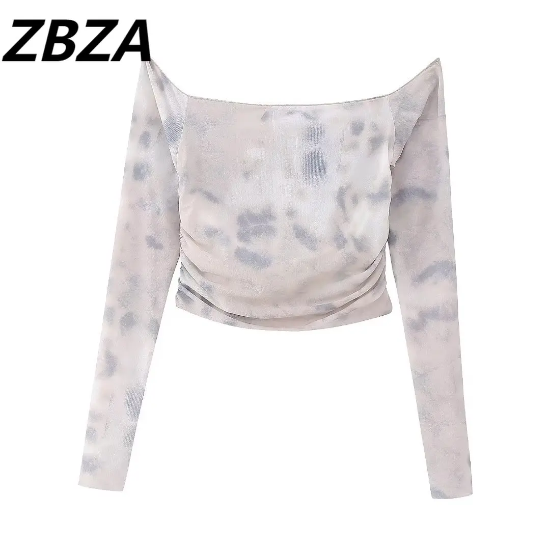 

ZBZA женский 2023 Новый Модный летний топ Shor Oneword свинцовый ДЕКОРАТИВНЫЙ Тюль Топы винтажные женские шикарные топы с длинным рукавом