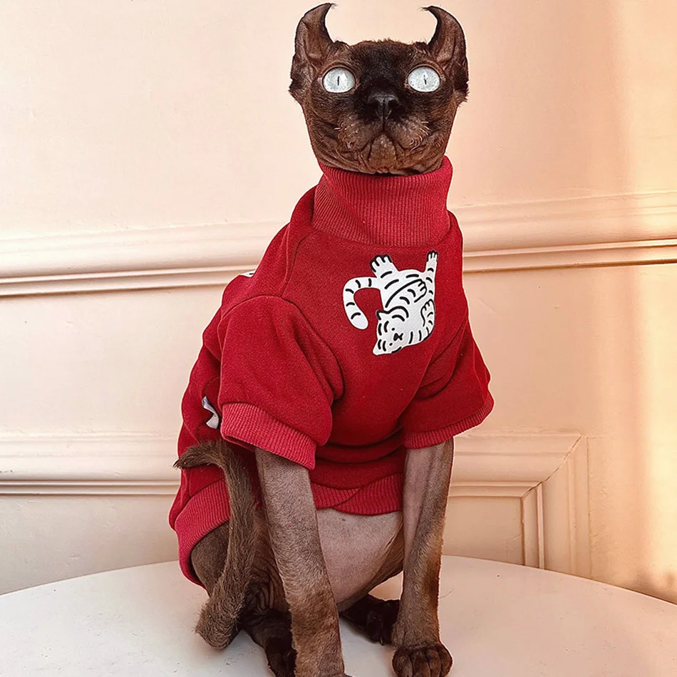 

Warm Sphinx Cat Clothes Winter Thick Tiger Coat Clothes For Cat Sphint Kitten Chinese New Year Sphynx Cat Clothes Overall Cotton
