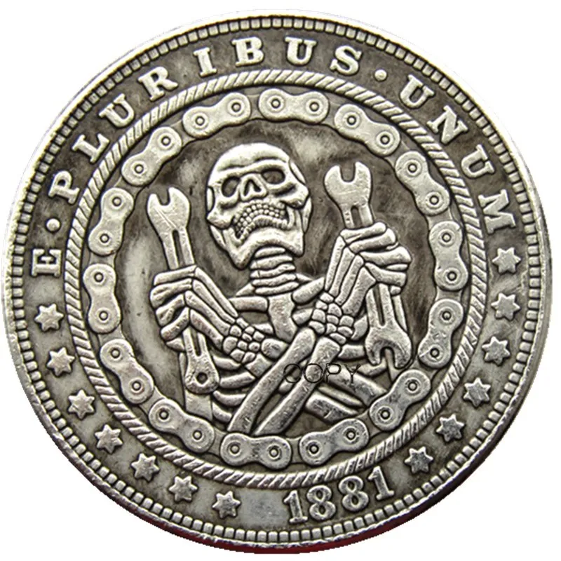 

HB(119)US Hobo Morgan Dollar Skull Zombie Zkeleton Silver Plated Copy Coins