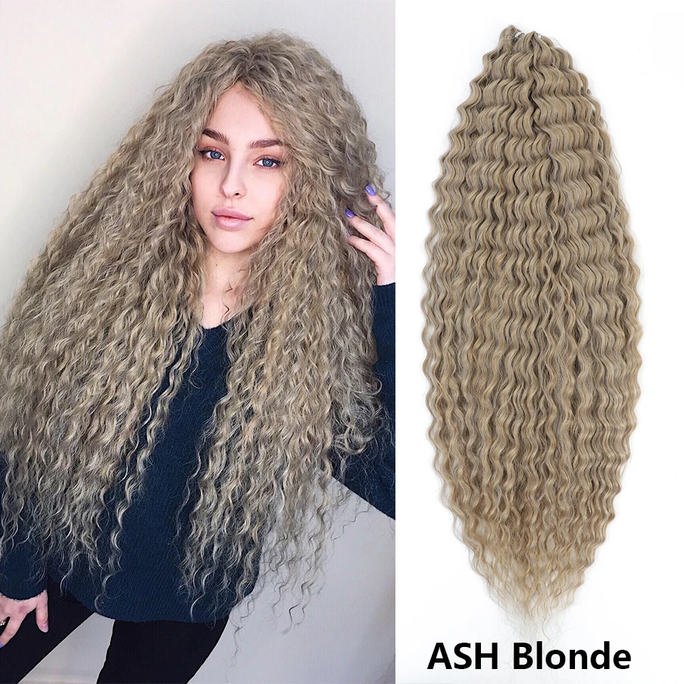 

Soft Water Wave Crochet Hair Synthetic Braid Hair Ombre Blonde Orange 30 Inch Deep Wave Braiding Hair Extension зизи косы кудри