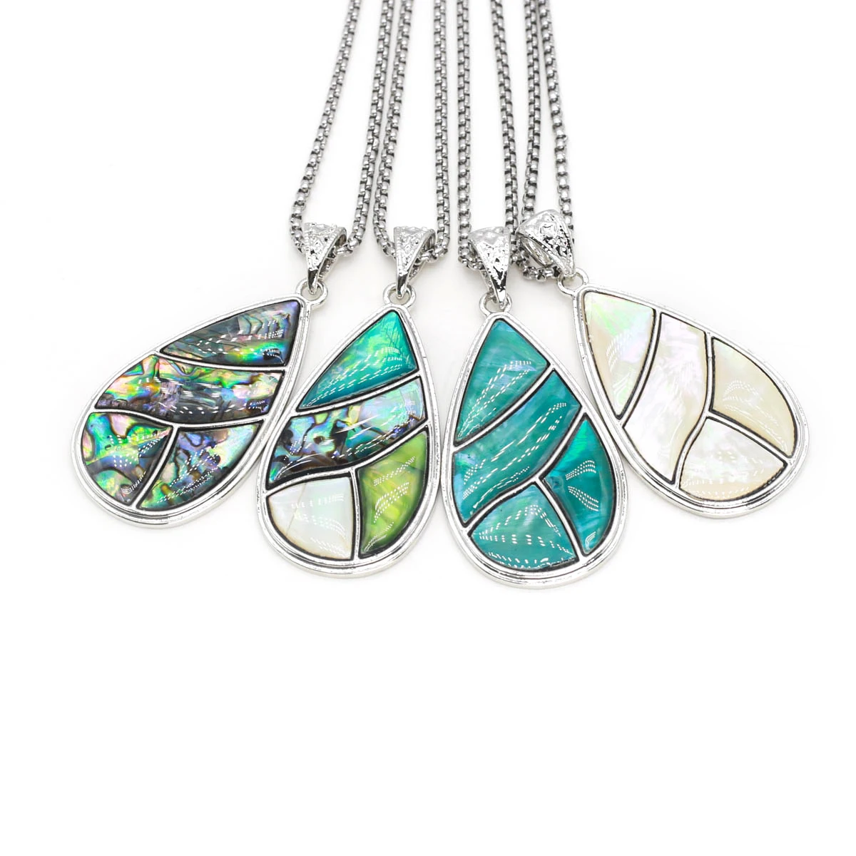 Подвеска из натуральной ракушки ожерелье в форме капли воды белое озеро голубое и Морская ракушка Подвеска из сплава цепь из нержавеющей стали для подарка