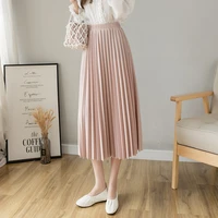 summer 2022 beige pink elegant pleated womens skirt high waist a line casual all match office lady solid midi skirts femme