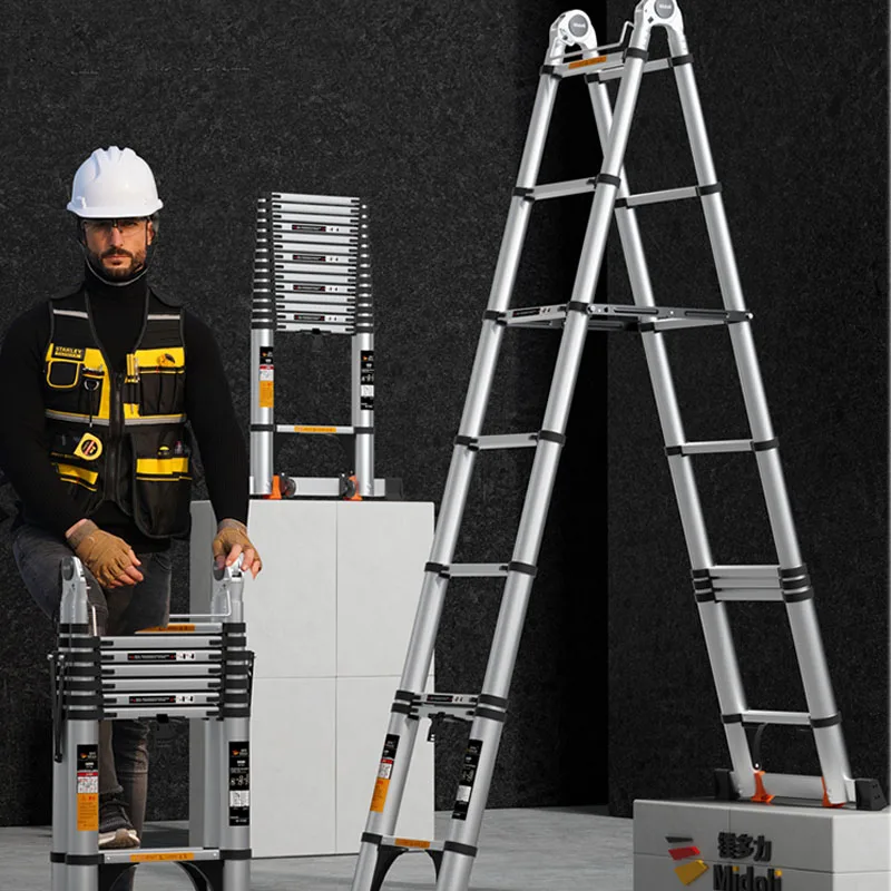 

Widening Pedal Telescopic Ladder Herringbone Aluminum Alloy Thickening Folding Ladder Household Multi-functional Lift Stairs