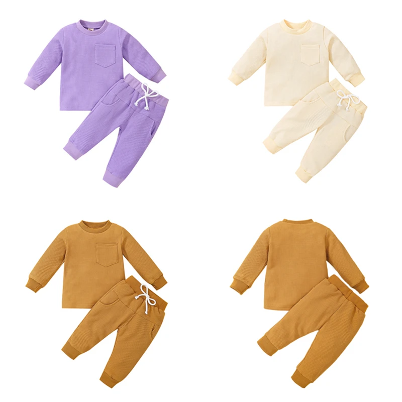 

Baby Girls Boys Outfits Solid Long Sleeve Sweatshirt Tops and Drawstring Elastic Waist Pants Set Newborn Autumn Spring Clothing