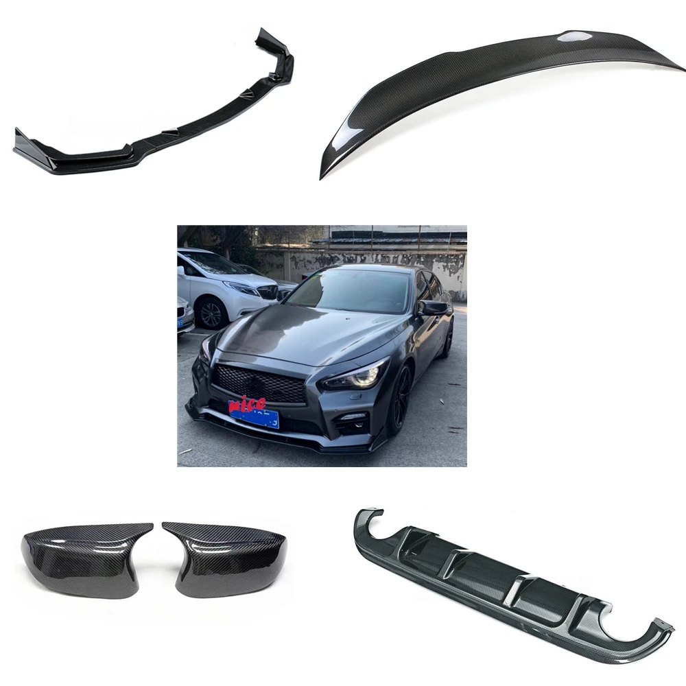 

Для Infiniti Q50 2014-2017 спортивный автомобиль углеродное волокно + ABS передний бампер сплиттер + задний диффузор губа + спойлер крыла багажника + зеркальная крышка