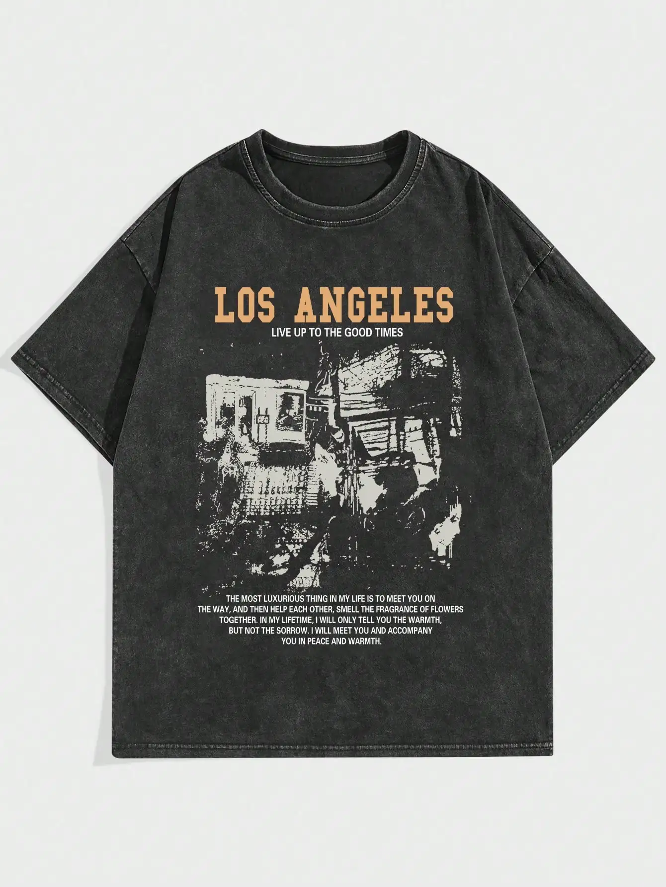 ROMWE Street Life Мужская футболка Snow Wash с винтажным слоганом и рисунком школа