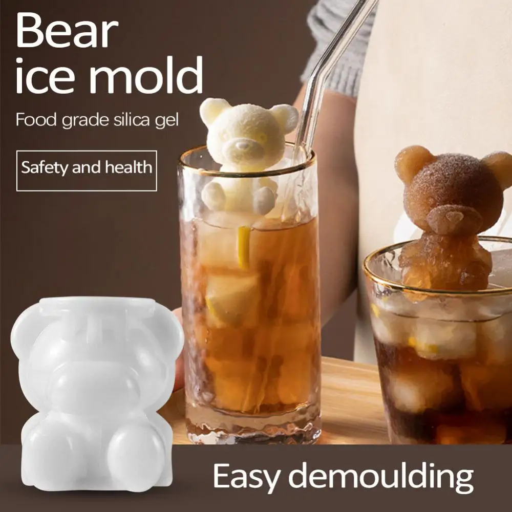 

3D Bear Ice Cube Mold DIY Ice Maker Silicone Box Coffee Ice Cream Mould Whiskey Wine Drink Coffee Ice Cream Decor